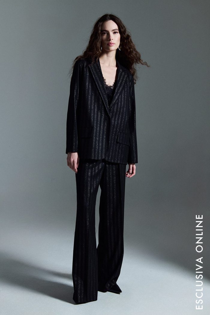 PANTALONE GESSATO LUREX NERO